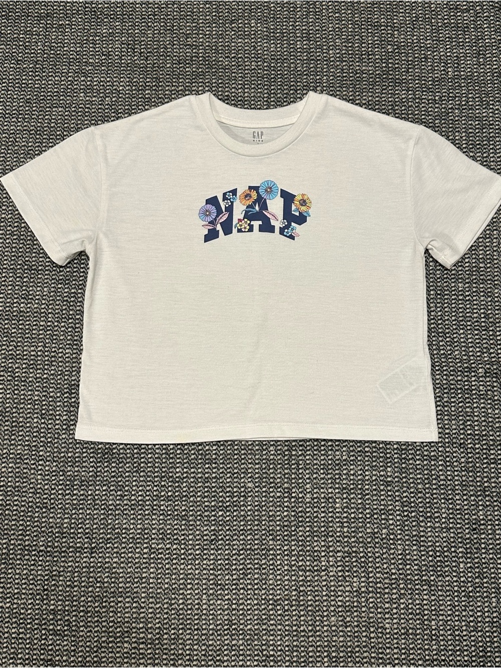 GAP Kids White Tee with Floral ‘Nap’ Logo